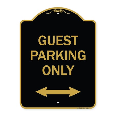 Signmission Guest Parking W/ Bidirectional Arrow, Black & Gold Aluminum Sign, 18" x 24", BG-1824-23930 A-DES-BG-1824-23930